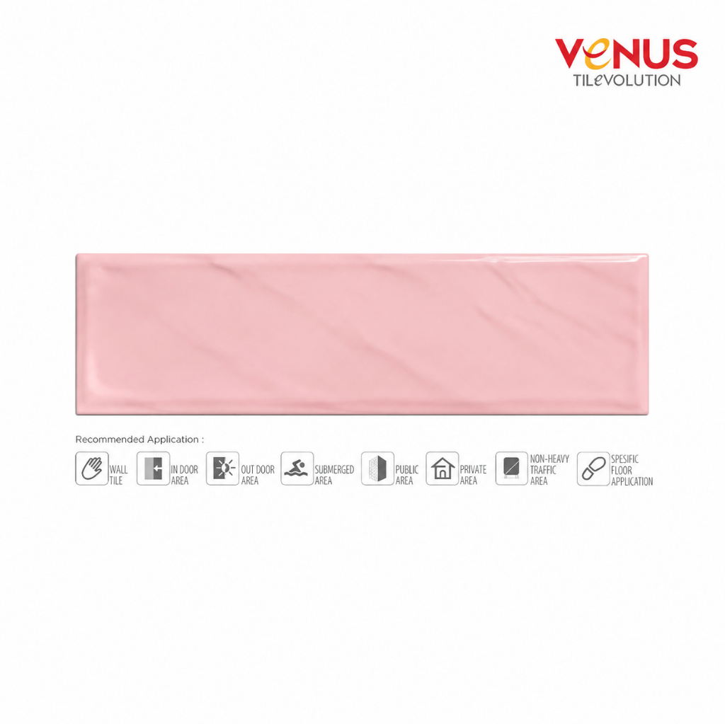 Venus Tiles Takko Fancy Square Wave Pink Ballerina Wave Keramik Subway / Bevel 100x100mm Ubin Dindin