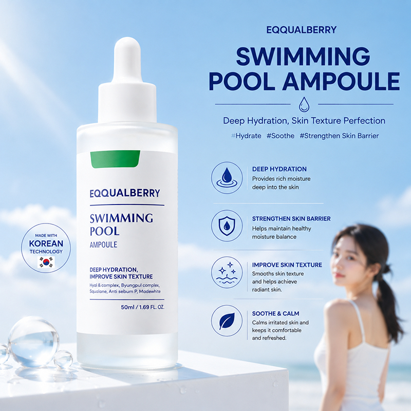 EQQUALBERRY Swimming Pool Ampoule 50 ml Hydrating Hyaluronic Acid Serum