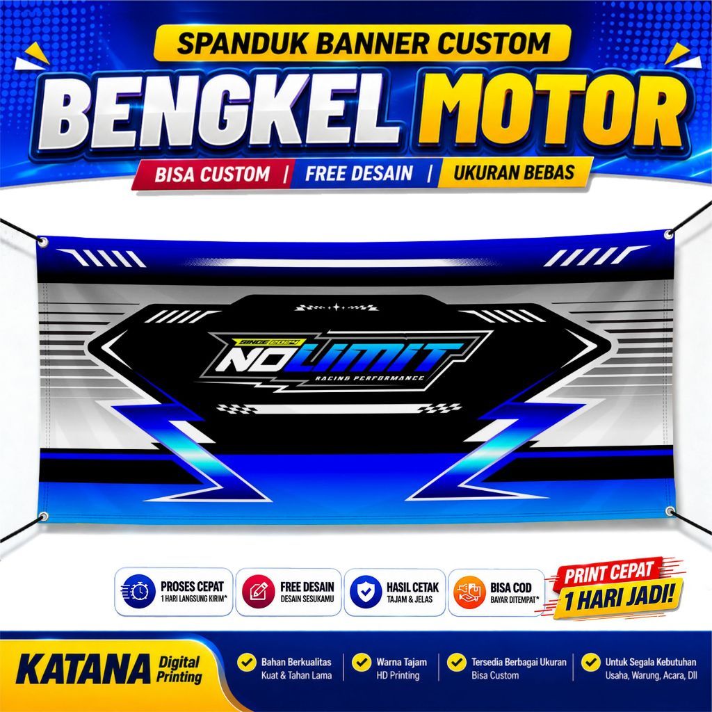 Backdrop Spanduk Bengkel Motor Custom - Spanduk Banner Bengkel Motor Custom Desain Racing 01