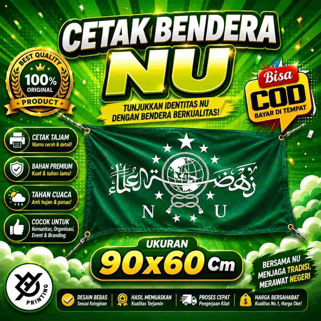 Bendera NU MURAH ukuran 90x60CM proses cetak 1-2 hari sudah jadi