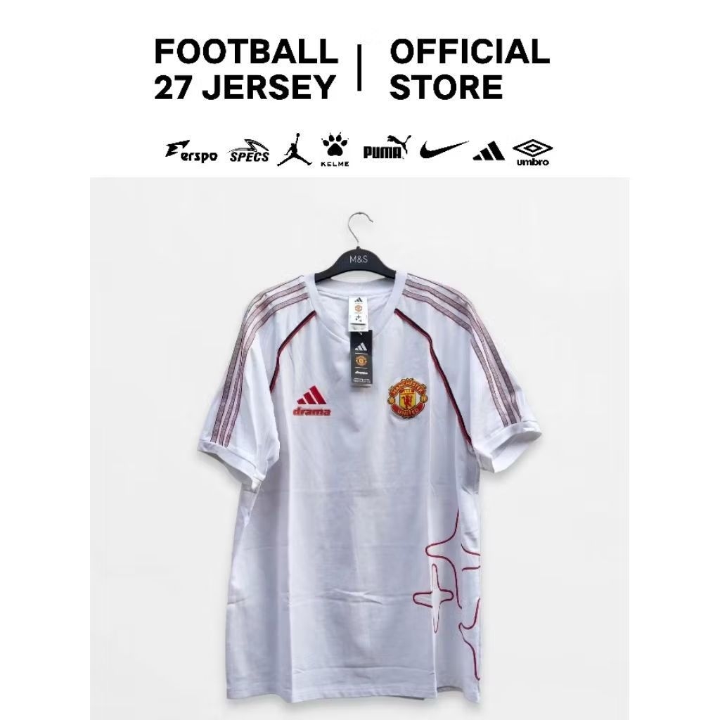 Tshirt Manchester United Putih Lengan Pendek - Adidas Drama