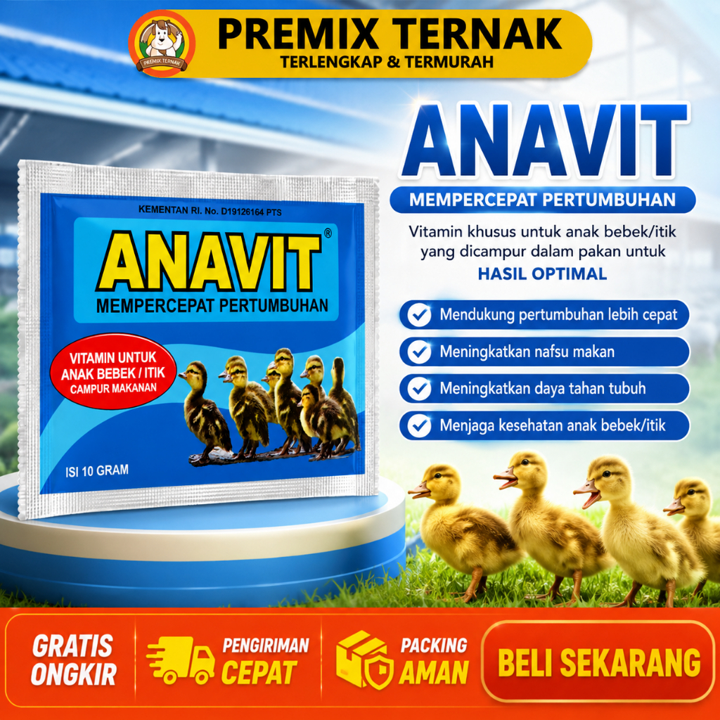 ANAVIT 10 GRAM EKA FARMA - Vitamin Anakan Bebek DOD Itik Tingkatkan Nafsu Makan & Pertumbuhan