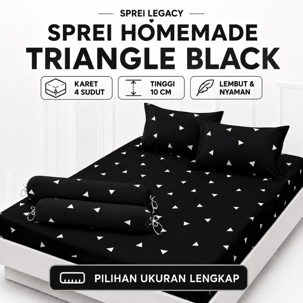 SPREI LEGACY || SEPRAI HOMEMADE MOTIF TRIANGLE BLACK UK 90X200 SAMPAI 200X200 FREE SARBAN SARGUL