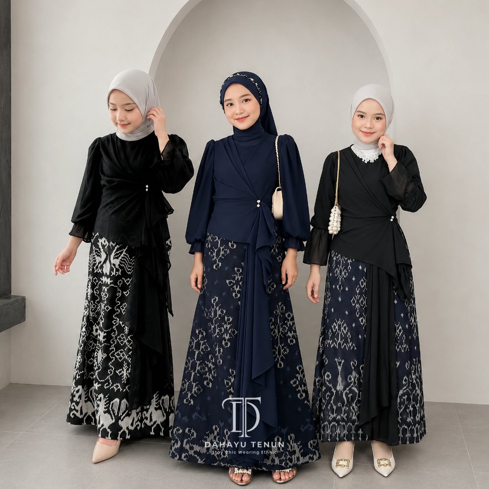 DAHAYU - KARINA Gamis Dress Tenun Etnik Bayi Anak Perempuan Kombinasi Ceruty Premium Mewah Elegan