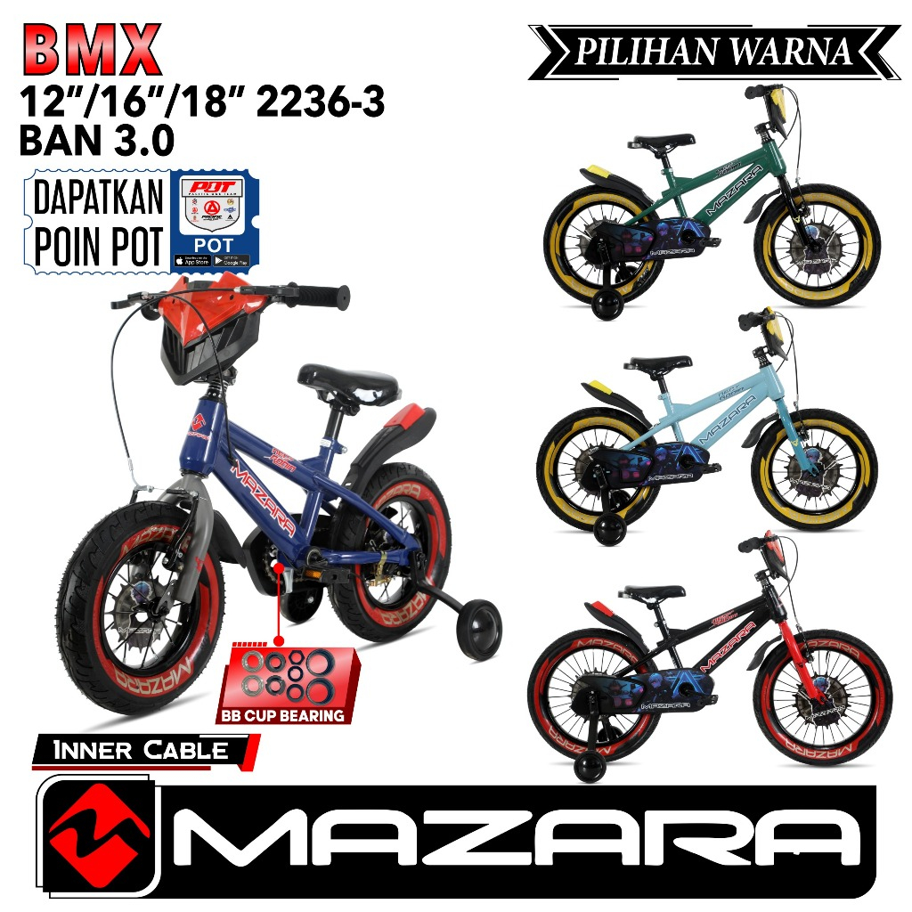 Sepeda Bmx 12 16 18 Inch Mazara 2236-3 Ban 3.0 Sepeda Anak Laki Laki Mazara 2236-3 12 16 18 Inch Ban