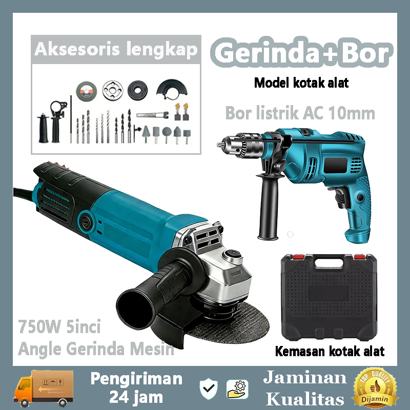 2 IN 1Bor dan Gerinda Mesin Bor Listrik Gerinda dan bor dapat box paket lengkap gerinda