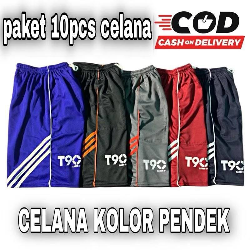 Kolor Ran Paket 10 Pcs Celana Kolor Training Pendek Sport T90 Unisex Pria WAnita / Celana Olahraga S