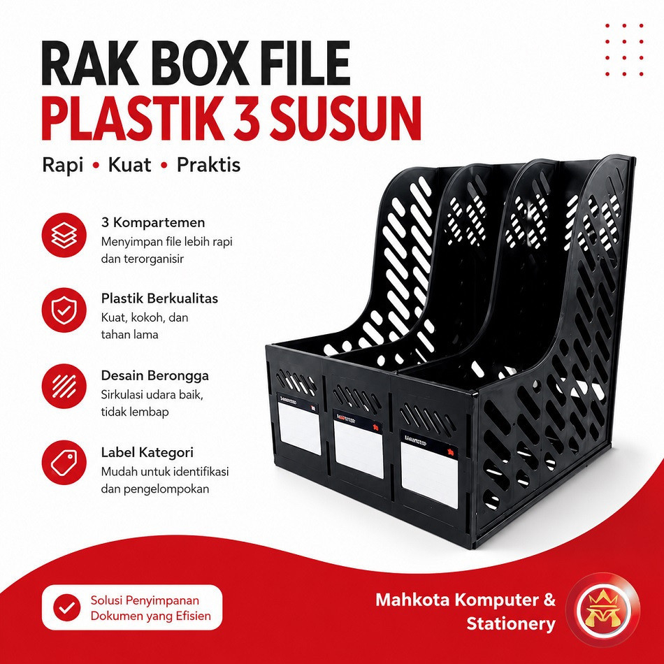 Rak Box File Kantor 3 Susun Microstar Microtop | Box File Plastik Dokumen A4 Organizer