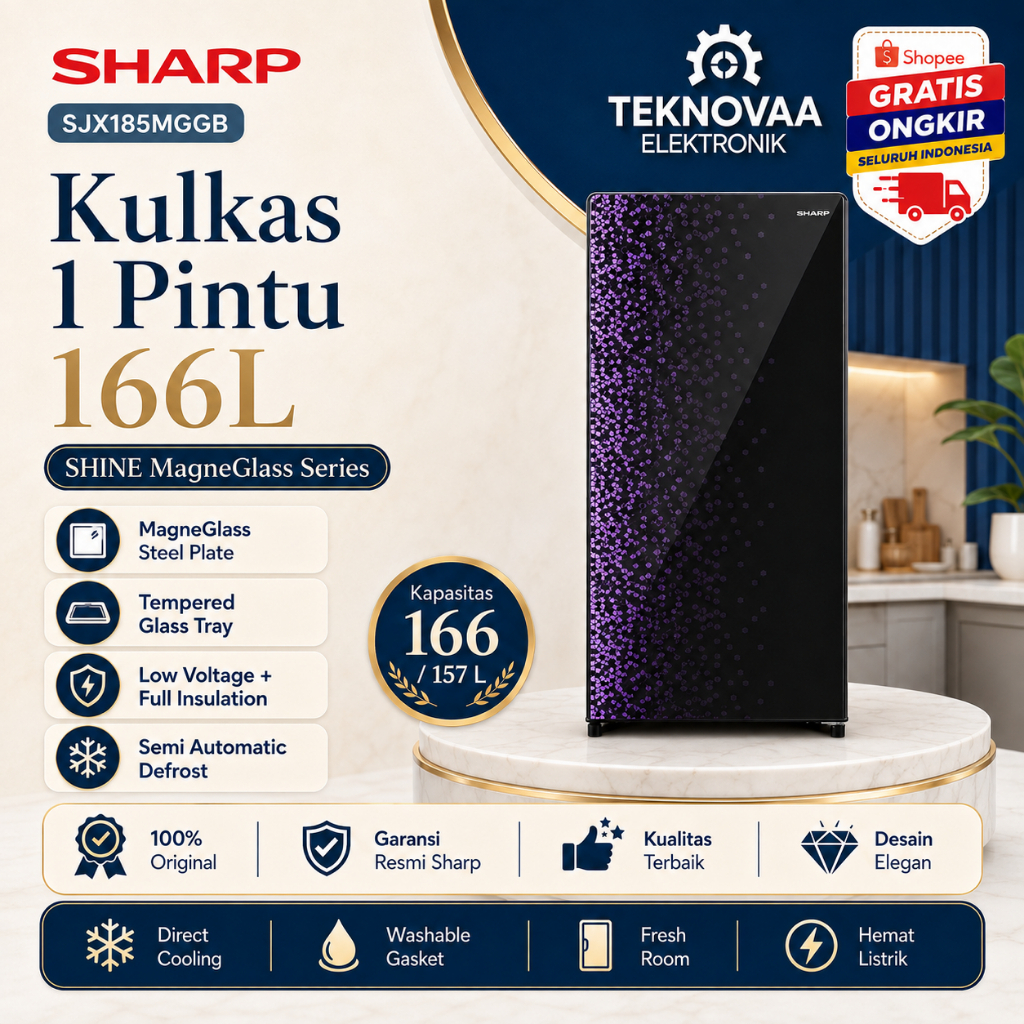 KULKAS SHARP 1 PINTU SJX185MGGB 128L/SJX-185-MGGB/SJX-185MGBB/SJX 185 MGGB/SJX 185MGGB/SHARP KULKAS 