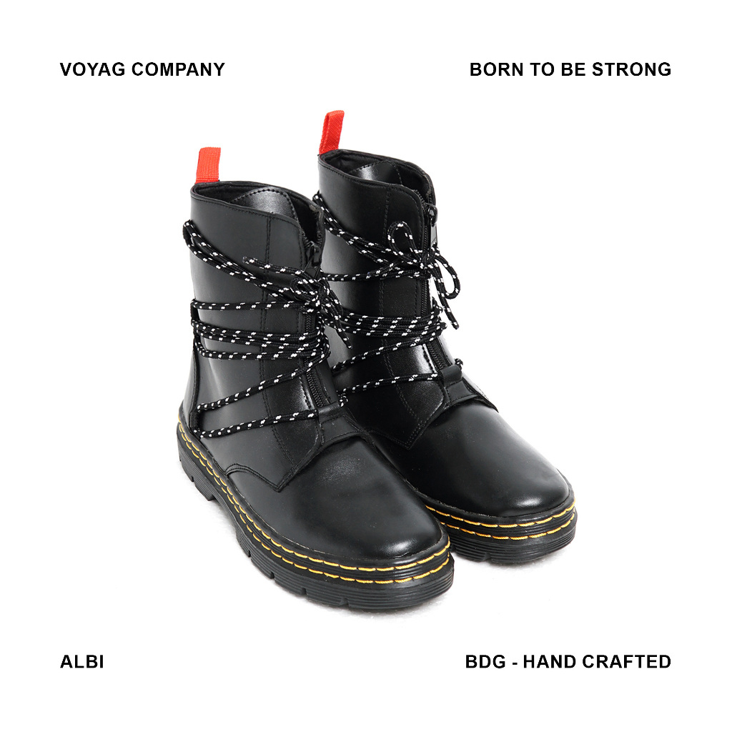 VOYAG COMPANY - ALBI HIGH SEPATU BOOTS LEATHER/KULIT SAPI MUDA HITAM PRIA