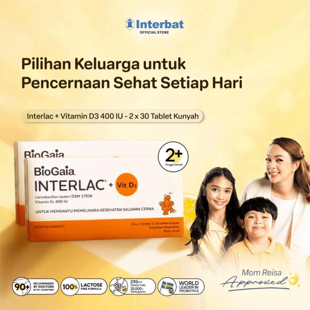 Interlac Probiotik + Vit D3 400 IU Double Bundle - Menjaga Kesehatan Saluran Cerna dan Daya Tahan Tu