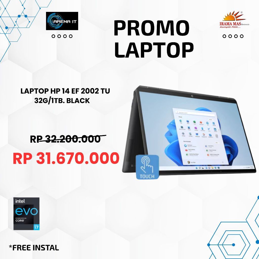 LAPTOP HP 14 EF 2002 TU | 14"WUXGA IPS,i7-1355U,32G,1TB,Black