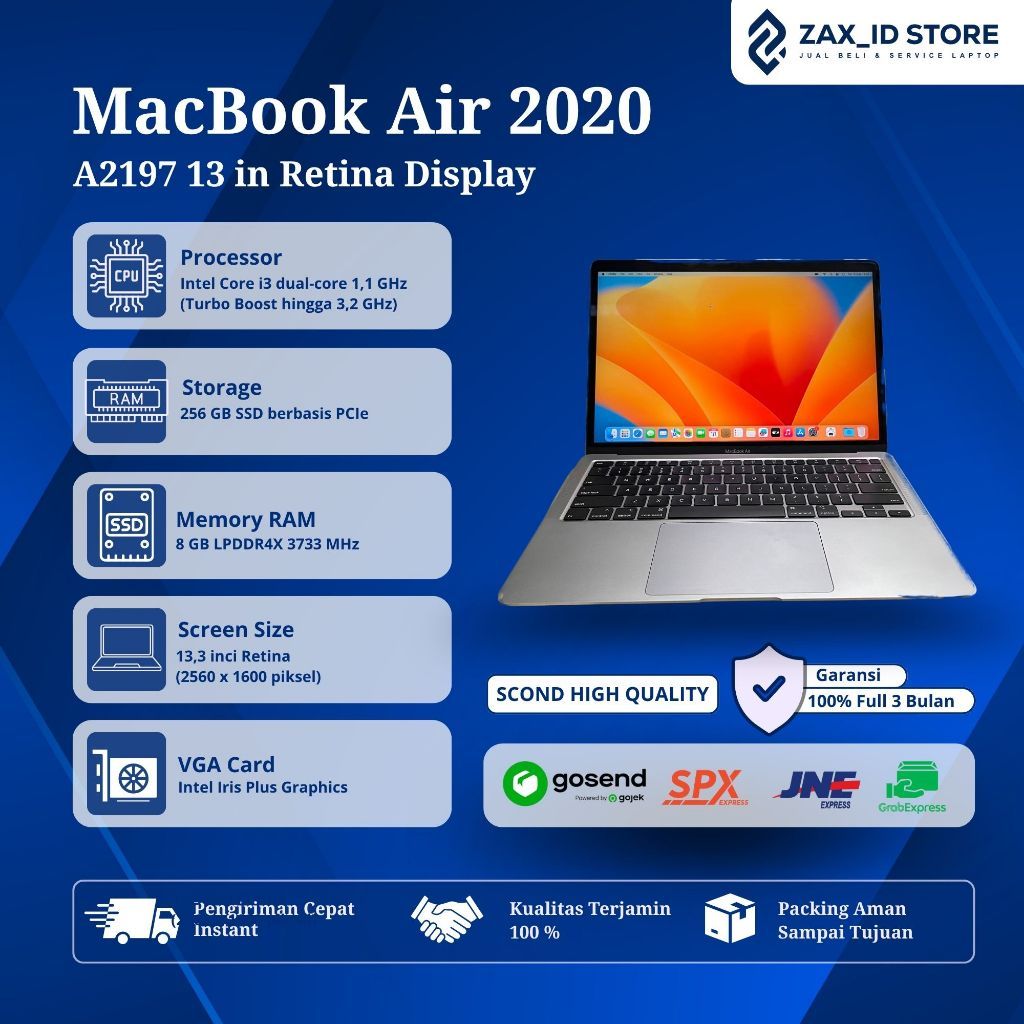 MacBook Air 2020 13inci intel Core i3 & i5 Ram 8 & 16 SSD 256 | 512 Second Original Space Grey