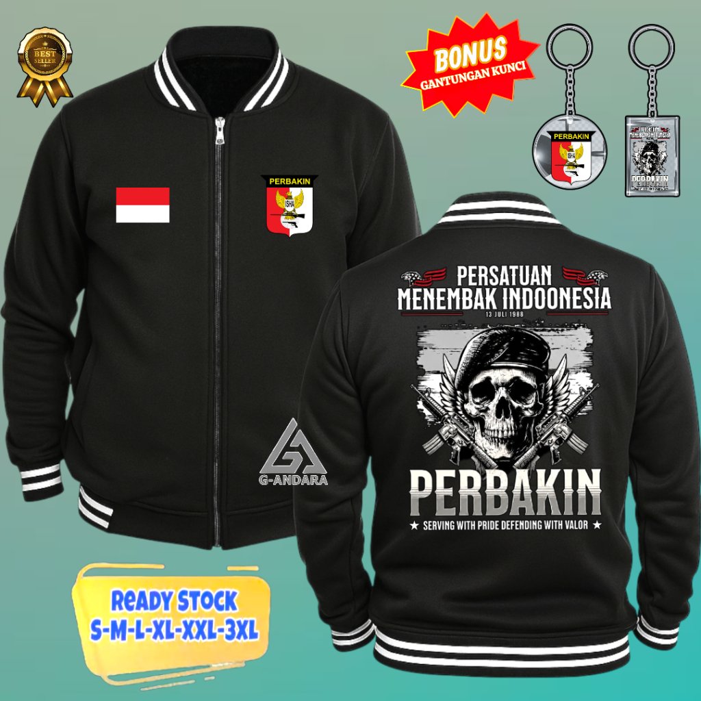 VARSITY JAKET PERBAKIN PERSATUAN MENEMBAK INDONESIA DESIGN CASUAL TRENDY BAHAN COTTON BONUS GANTUNGA