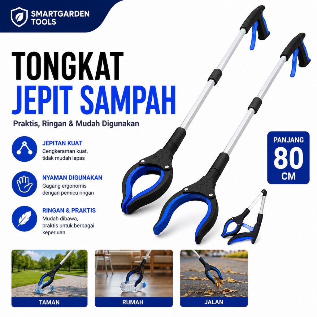 Alat Penjepit Sampah Tongkat Grab Stick 80cm | Tongkat Pengambil Barang Serbaguna Stainless Kuat