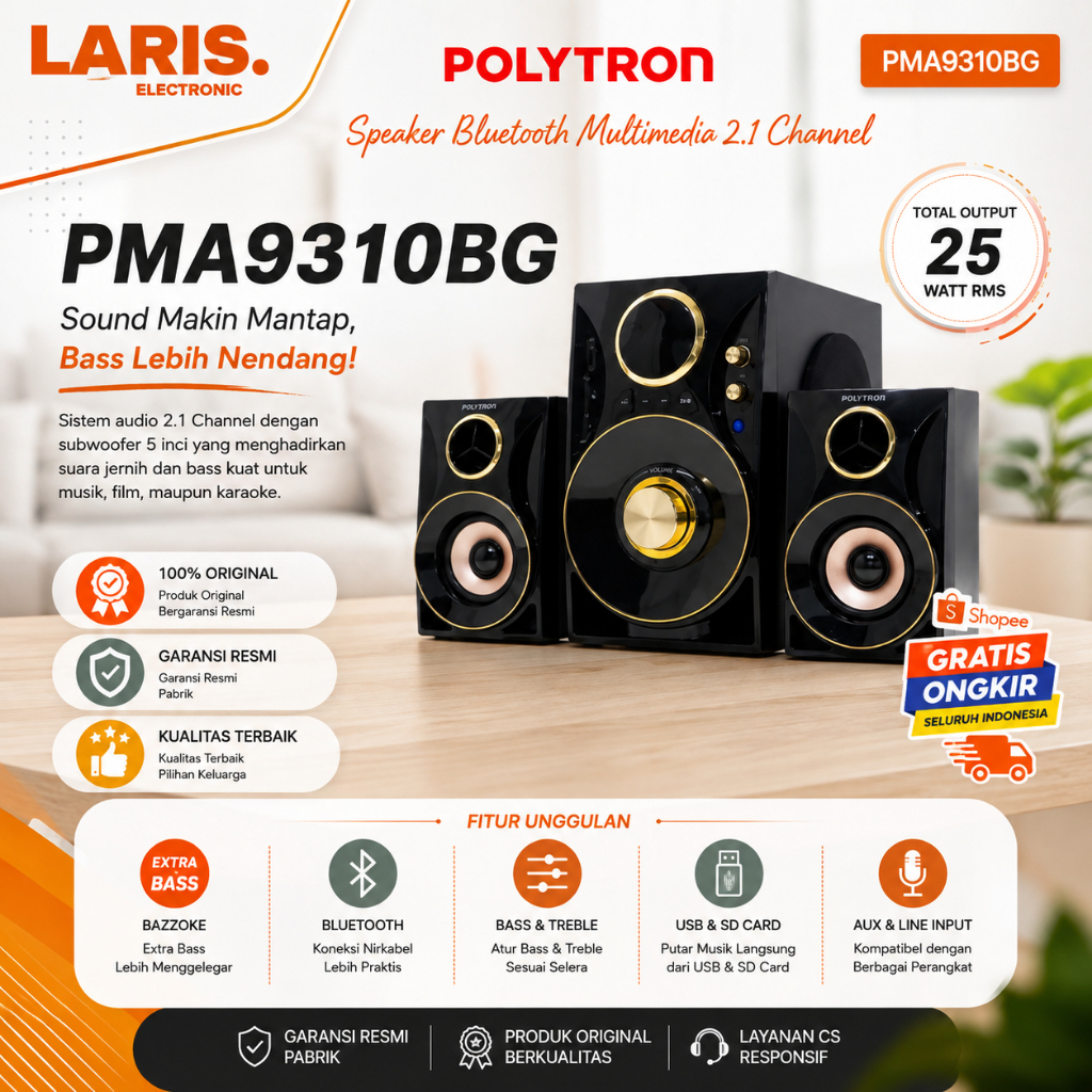 Bluetooth Speaker Multimedia POLYTRON PMA9310BG/PMA-9310BG/PMA 9310BG/BERGARANSI ORIGINAL POLYTRON
