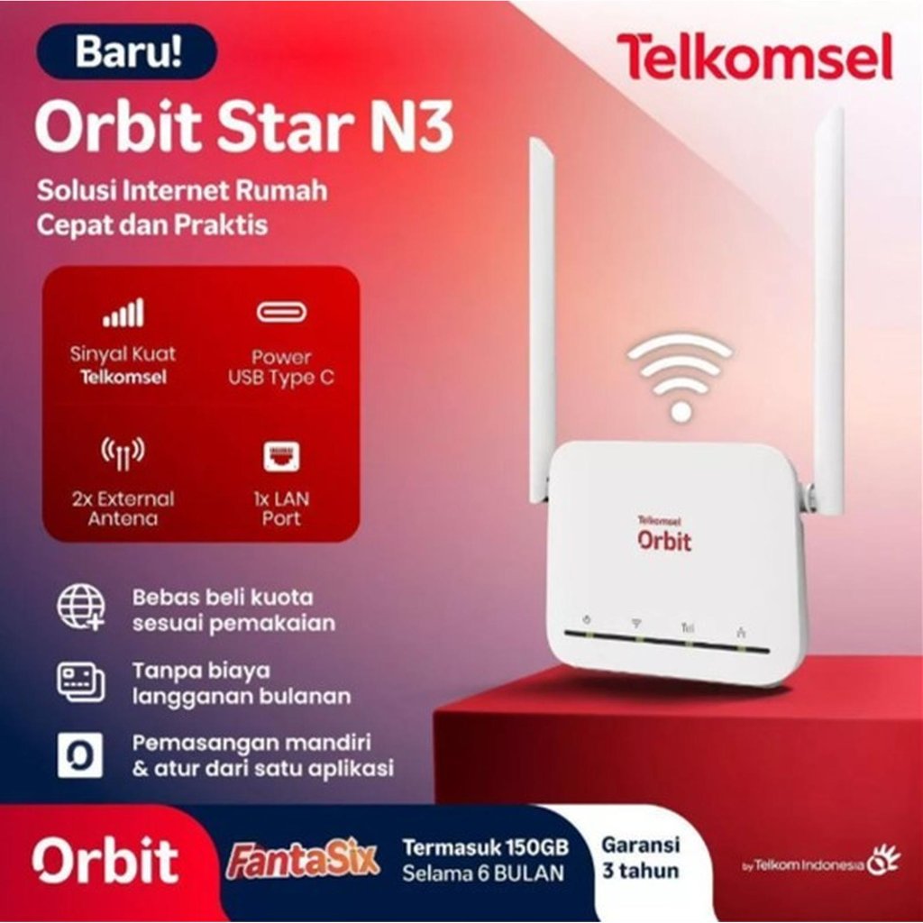 Telkomsel Orbit Star N3 Modem WiFi 4G High Speed Original Free Kuota