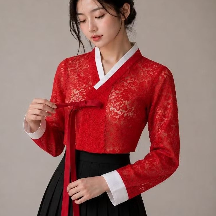 JEOGORI HANBOK BRUKAT MERAH DELIMA