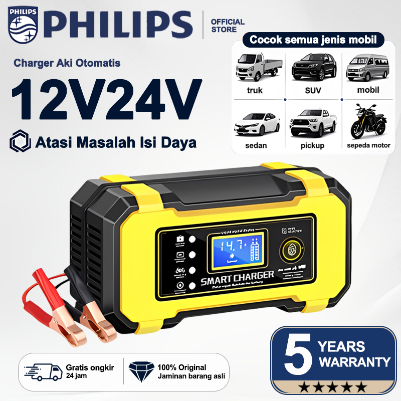 Garansi 5 tahun Charger Aki Otomatis 12V6A 4 Mode Operasi Perlindungan Enam Tingkat Charger Aki Mobi
