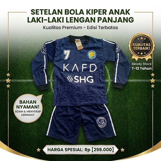 Setelan baju sepakbola kiper alnasr away/ baju kiper ronaldo/ baju kiper sepakbola anak laki laki