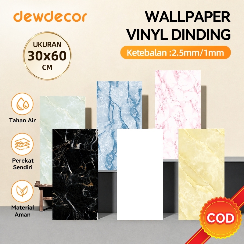 [60cm x 30cm] Dewdecor - PAKET 10 Lembar Wallpaper Dinding Vinyl Marble Premium PET Tebal 2,5 mm Aes