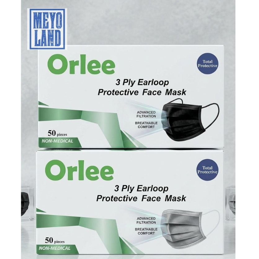 ORLEE Masker Medis 3 Ply Isi 50 Pcs Emboss Premium Tebal Abu Abu Hitam Earloop Surgical Mask Bedah 3