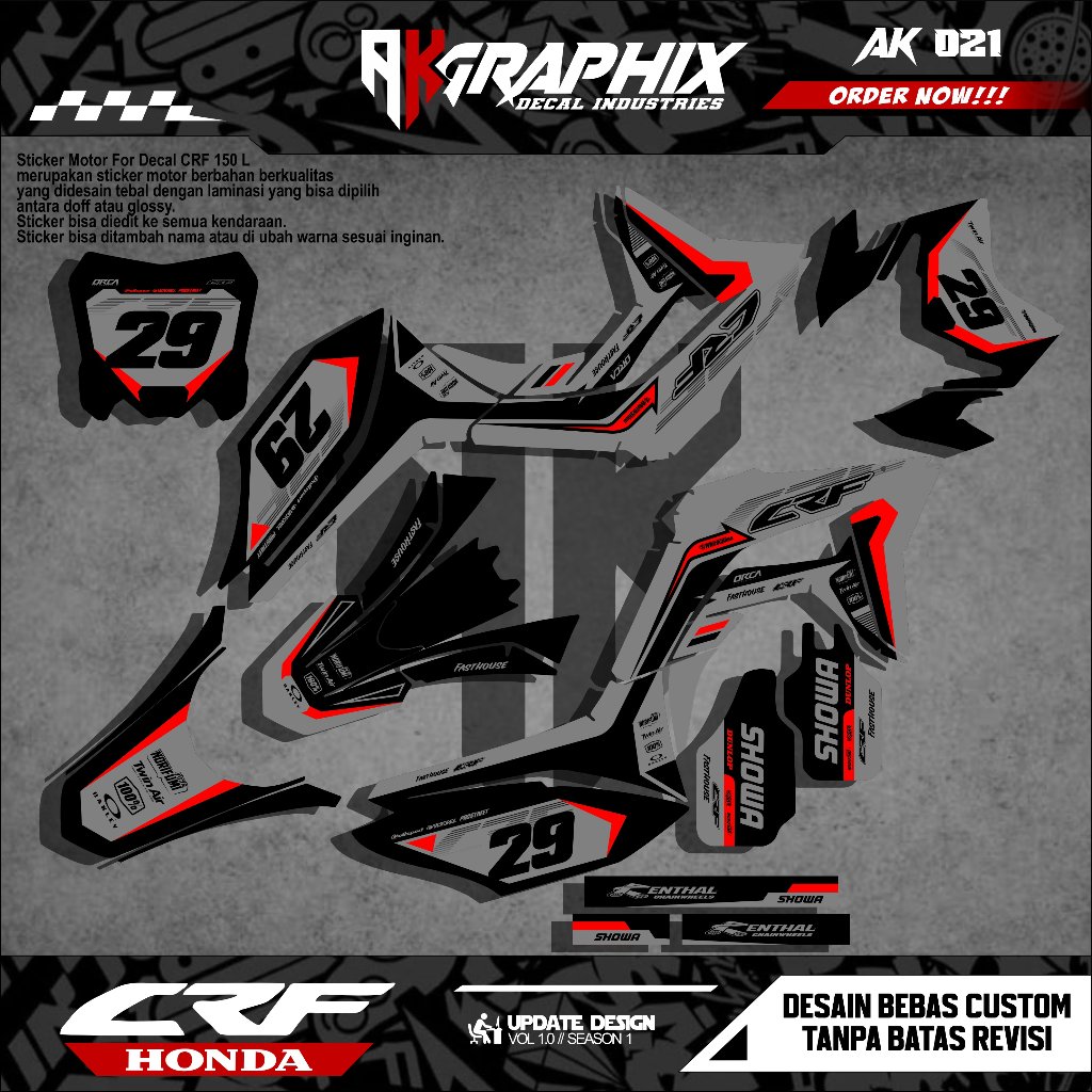 DECAL STIKER HONDA CRF 150 L (AK021) Fullbody Simple Keren Desain AK graphix New Bahan Premium