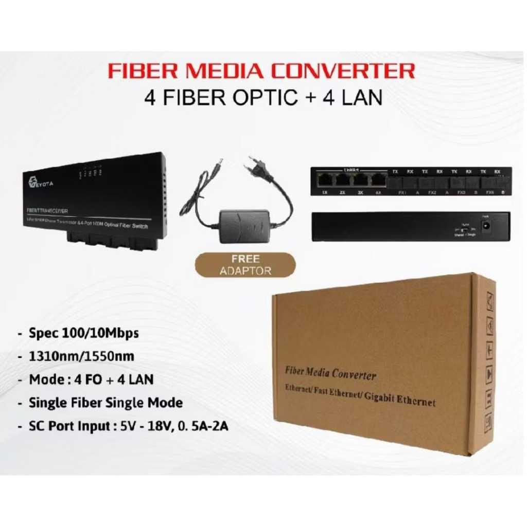 Media Converter htb 4fo 4lan 100mbps  4 Port FO 4 Port LAN Switch Fiber Optic Konverter Fiber Optik 