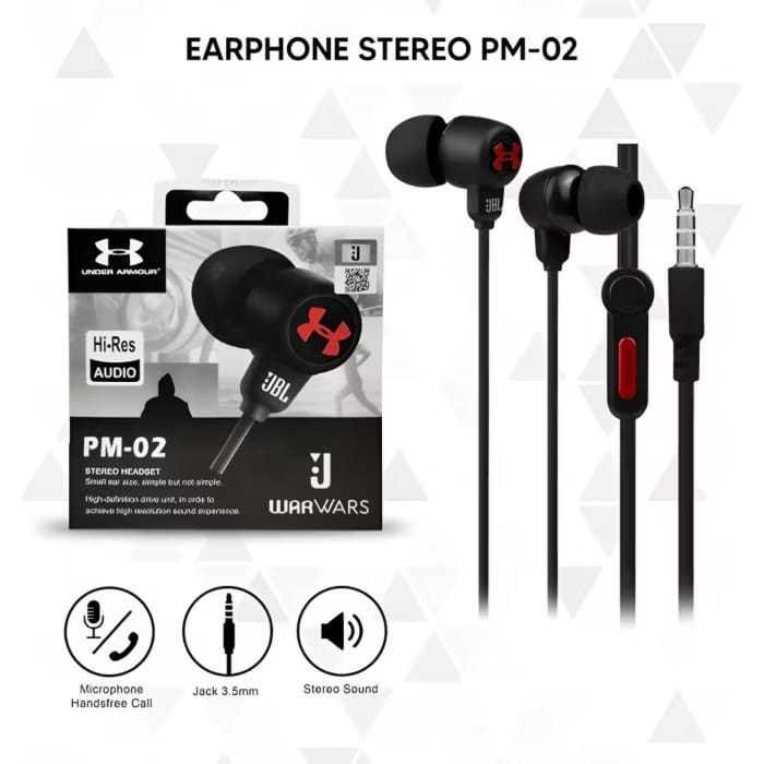 Earphone Headset JBL PM-02 Handsfree Stereo Extra Bass Mikrofon Kabel