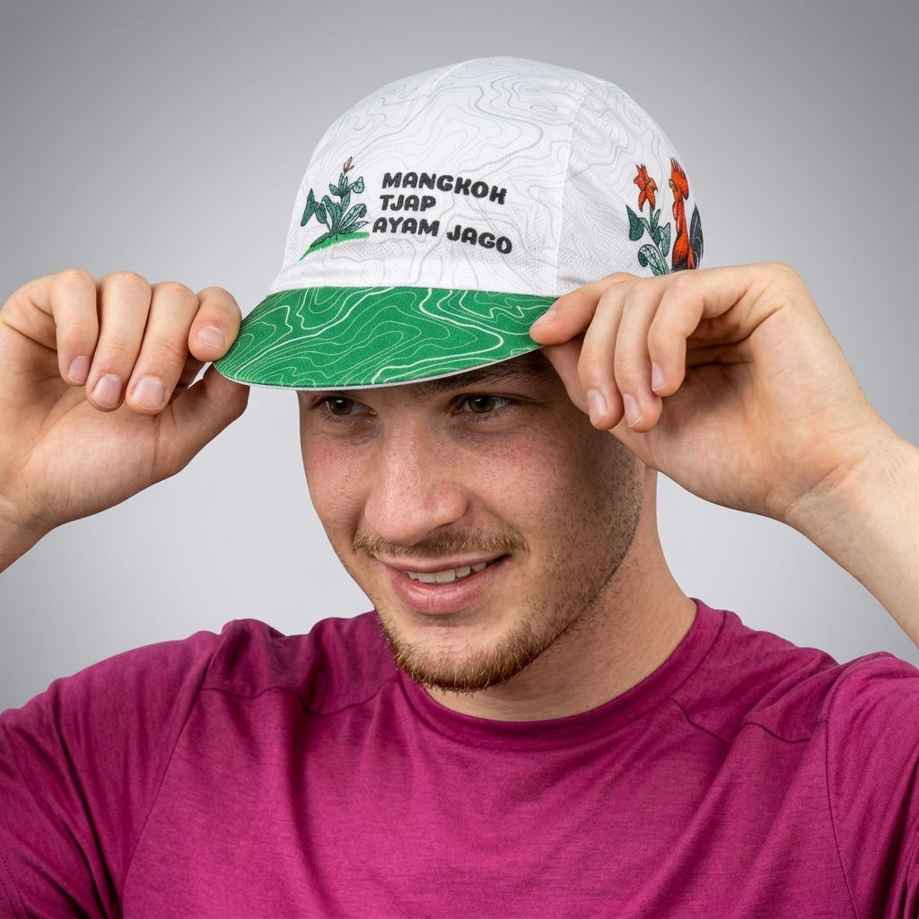 CYCLING CAP TOPI SEPEDA MANGKOK TJAP AYAM JAGO | TOPI SEPEDA RUNNING FULL PRINTING | 100% POLYESTER 