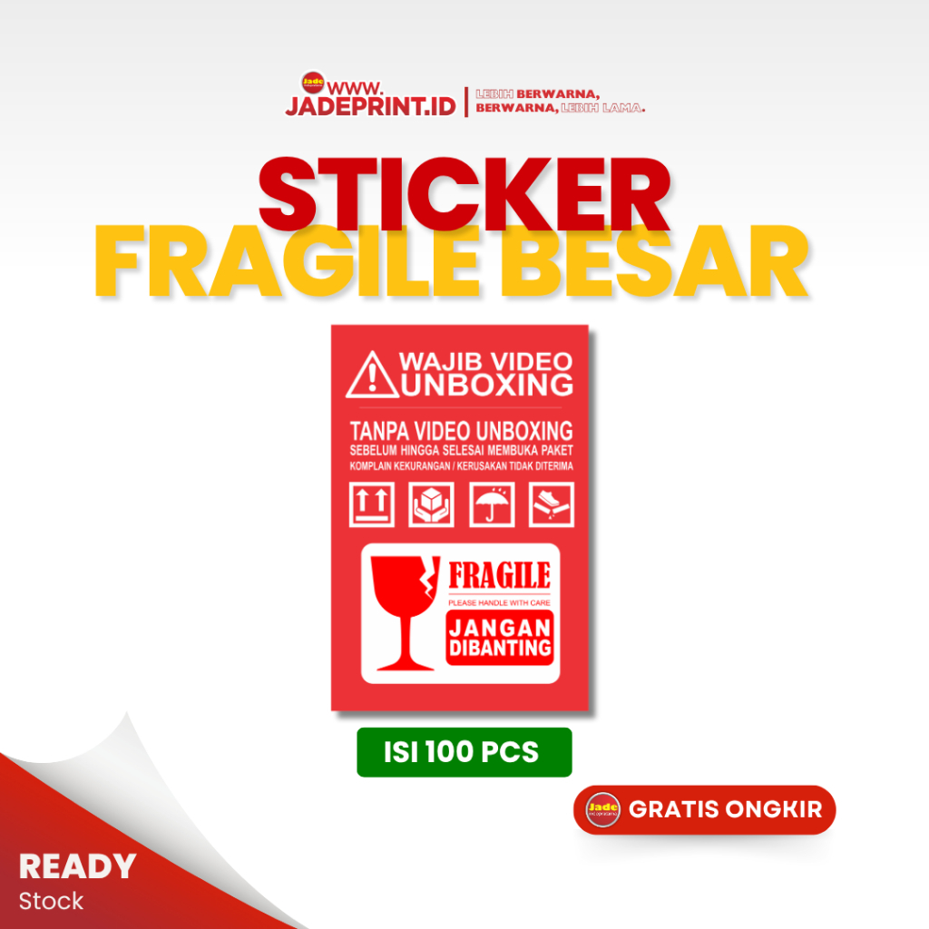 [STICKER FRAGILE BESAR READY STOCK] Stiker Fragile Besar MURAH  | label Fragile Wajib Video Unboxing