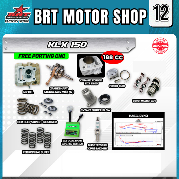 PAKET TRABAS SUPER 12 17 18  19 BRT KLX 150, DTRACKER 150 Paket Bore Up 170 / 188 / 188 CC