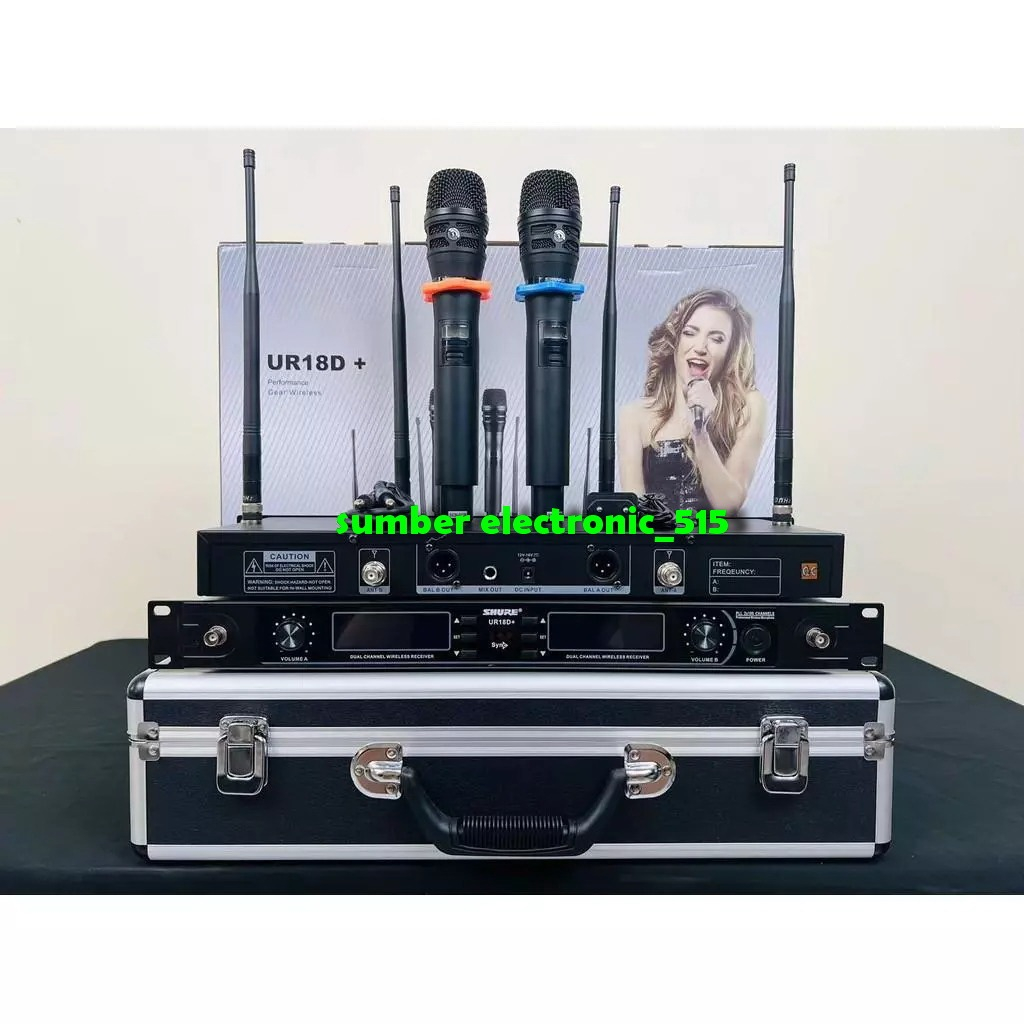 Mic Wireless Shure UR18D+ / UR 18D+ / UR18 D+ FREE KOPER MULTI CHANNEL 4 antena