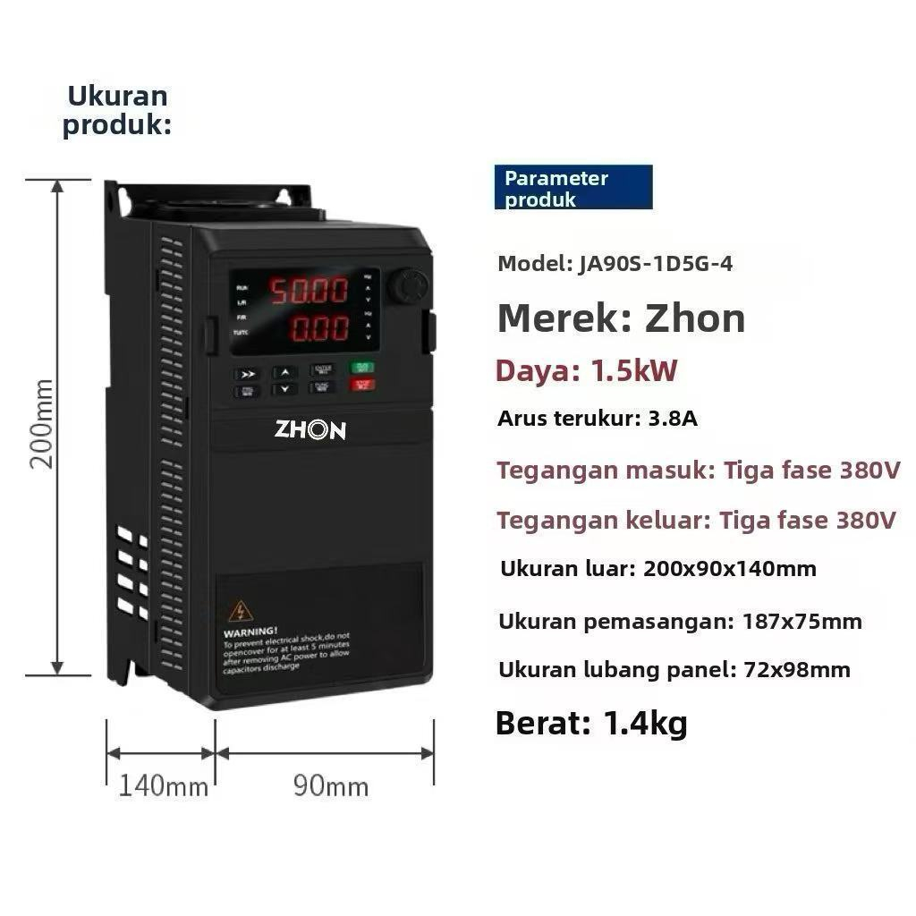 Inverter VFD  ZHON 1.5KW IN 380V-OUT 380V