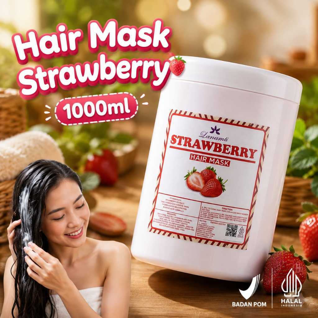 Hair Mask Strawberry 1kg | Masker Rambut Melembutkan Rambut Kering & Rusak | BPOM Halal