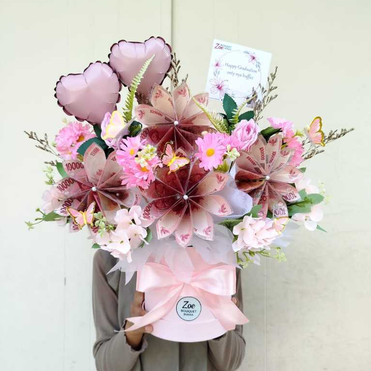 Bloombox Uang Balon Buket bunga artificial Buket Uang Wisuda Keranjang Money bouquet Graduation / Ha