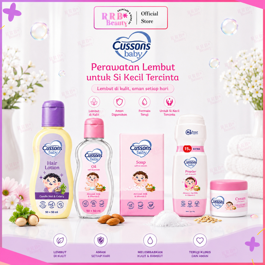 Paket Perawatan Bayi 5in1 Cussons Baby Lengkap | Hair Lotion, Baby Oil, Sabun, Bedak & Cream | Set P
