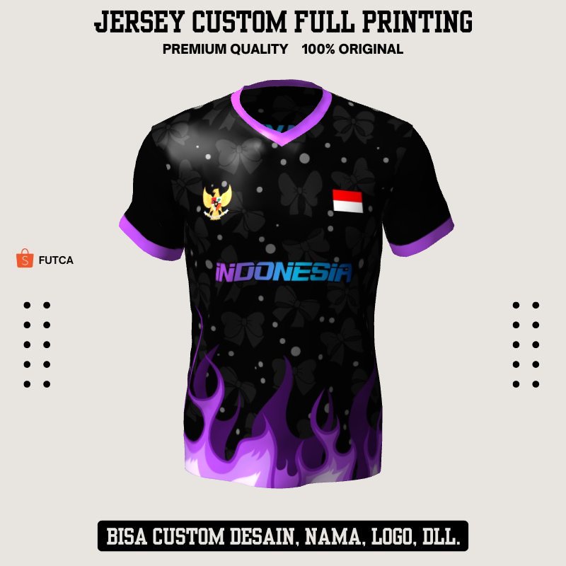 Kaos Jersey Futsal Hitam Motif Api Pita Jersey Custom Full Printing - 519