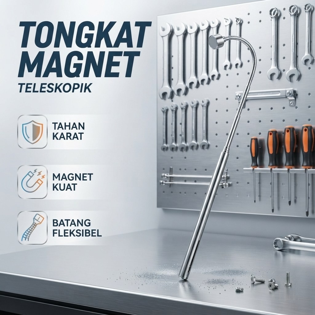 Tongkat Magnet Teleskopik Fleksibel Alat Pengambil Benda Logam Kecil Baut Mur Sekrup di Area Sempit 