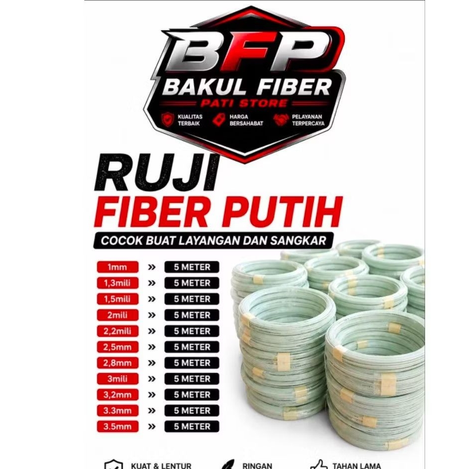 RUJI FIBER PUTIH SUSU BUAT LAYANGAN PAPIRAN /NAGA/GAPANGAN /DLL IMPORT UK 1MM SAMPI 3.5MM