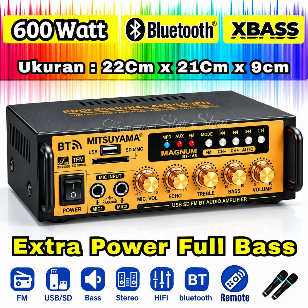Amplifier Daya 600 Watt Full Bass Mitsuyama MS-4020BT MAGNUM Audio Penguat Suara Full Bass & Treble 