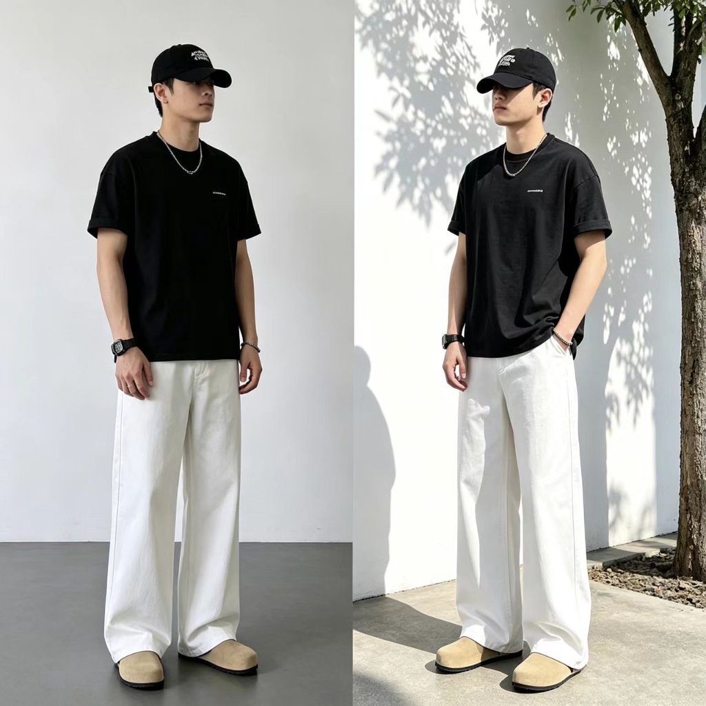 Celana Jeans Denim Panjang Pria Korean Skena Baggy Kulot Jumbo, Bahan Tebal Anti Luntur Nyaman Dipak