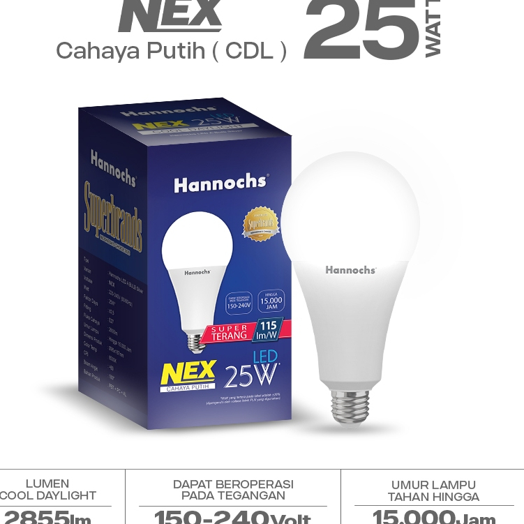 Hannochs Lampu Bohlam LED NEX 25W Cahaya Putih