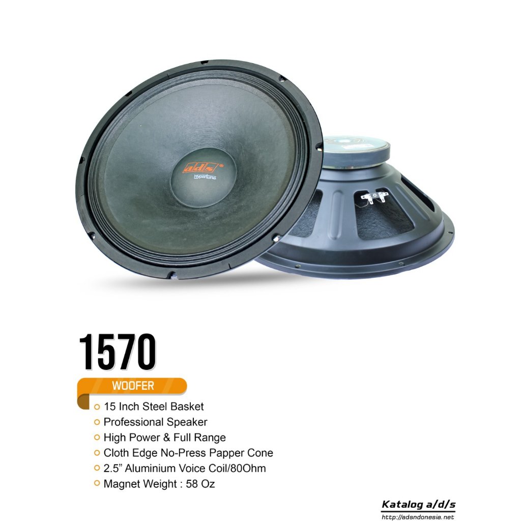 ADS Speaker Komponen PA-1570 15 Inch Speaker Woofer Steel Basket 80Ohm 2.5 Inch Voice Coil 58 Oz