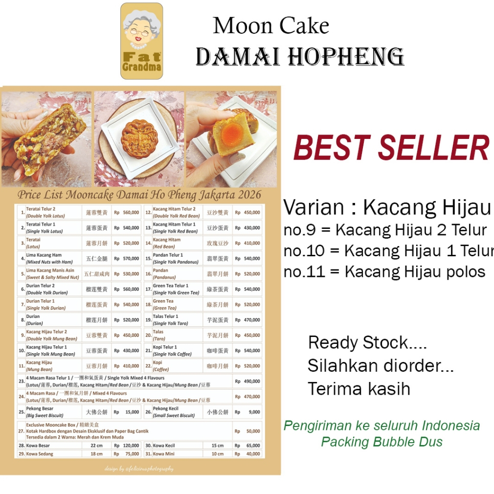 AGEN MoonCake Damai Kue Bulan DAMAI Hopheng - Kacang hijau