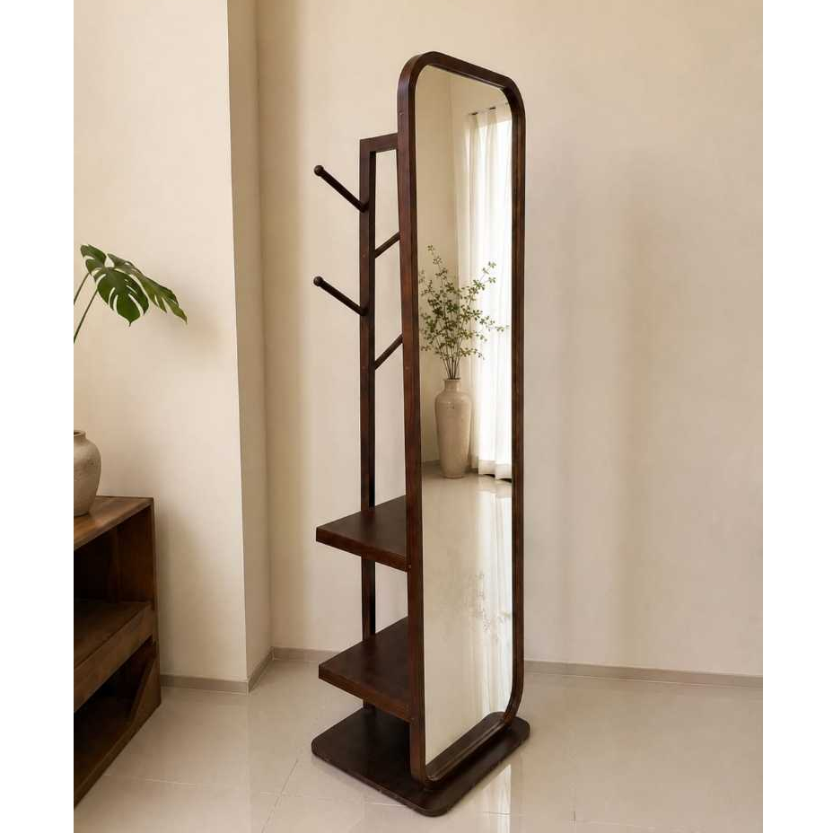 Standing Mirror Berputar Multifungsi Cermin Standing Dengan Rak Cermin Aesthetic