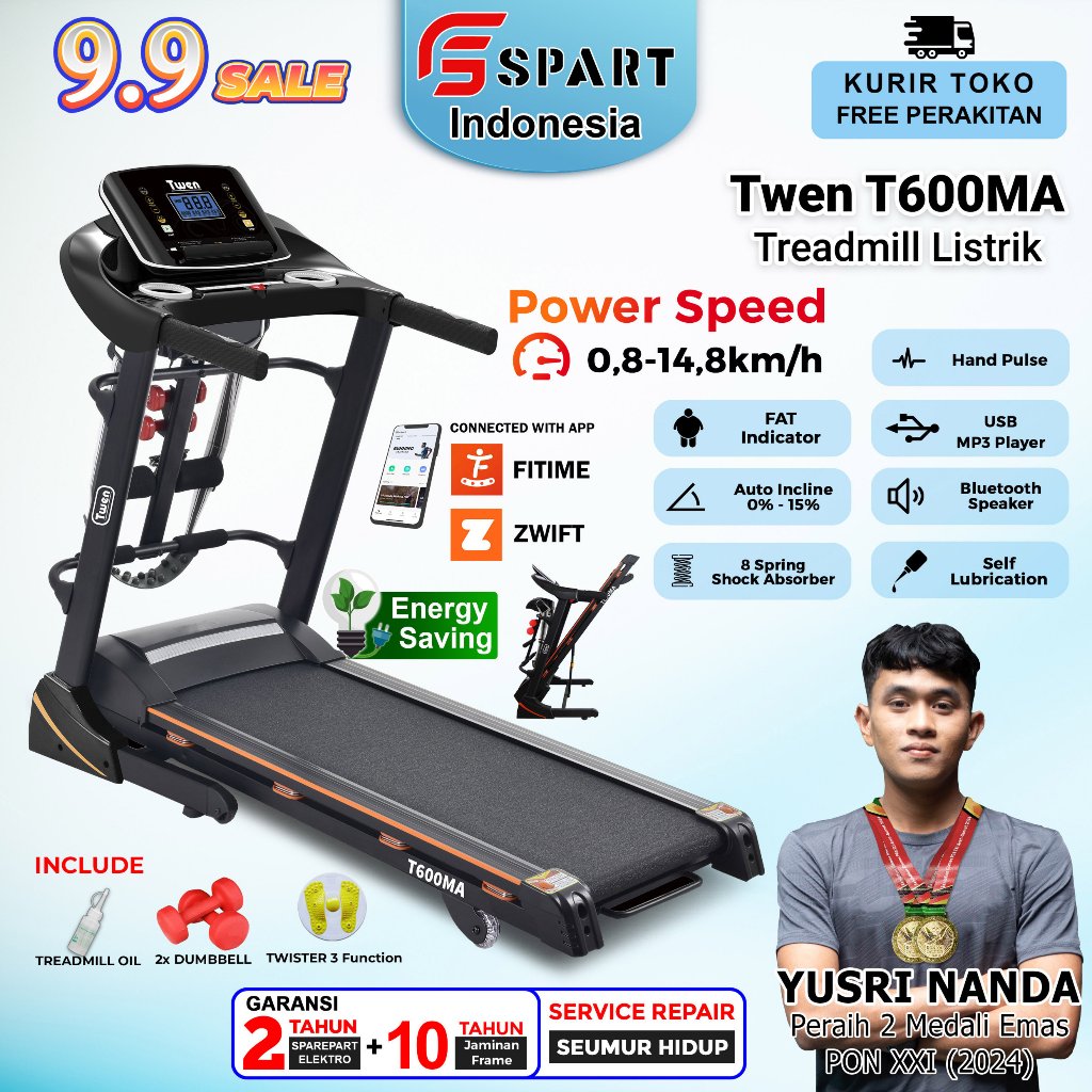 TWEN T600M T600MA series Treadmill Portable / Treadmill Electric Low Watt / Treadmill Elektrik Alat 