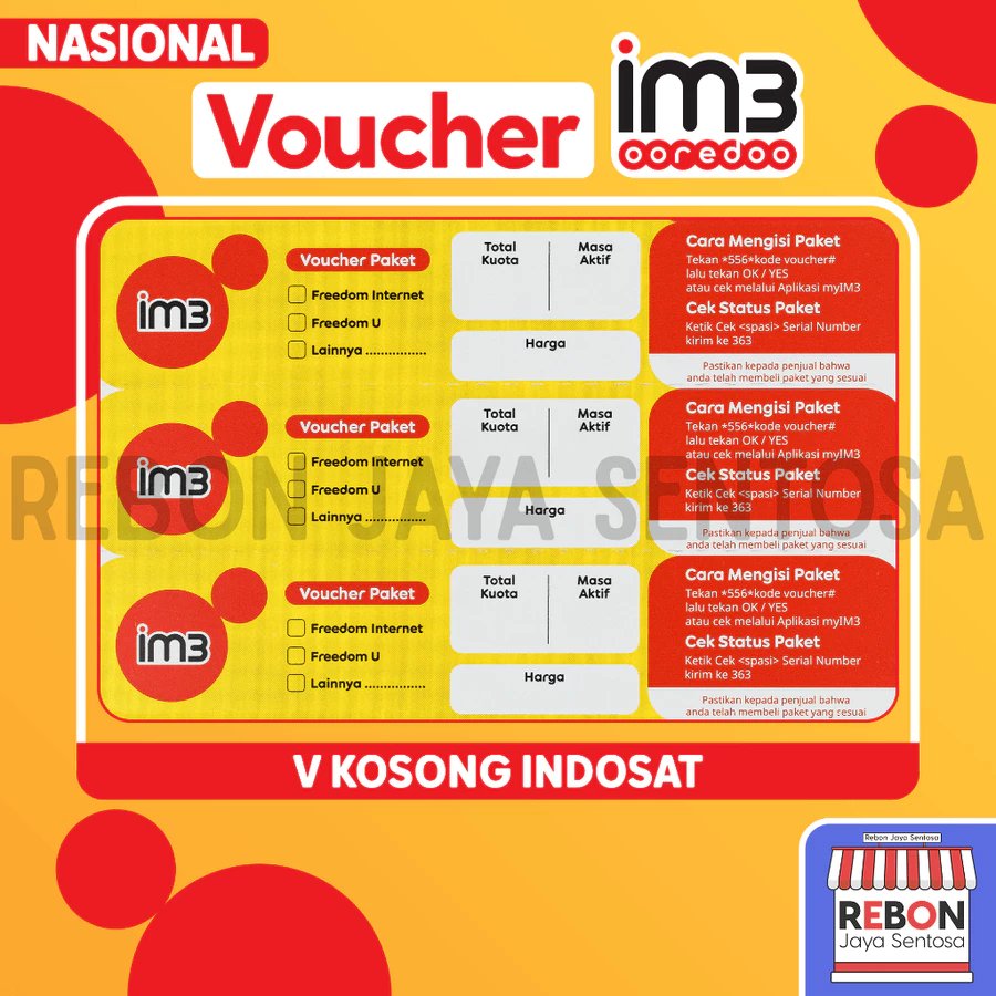 Voucher Nasional im3 ooredoo V Kosong Indosat Paket Freedom Internet Freedom U