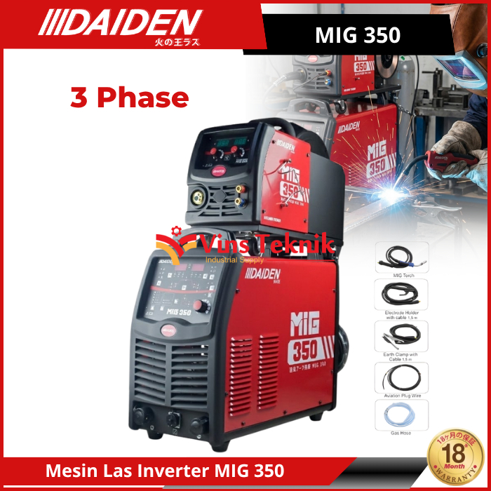 DAIDEN MIG 350 Mesin Las MMA MIG TIG Travo Las Inverter Trafo Las Co2 Flux Core Tanpa Gas 350A MIG35
