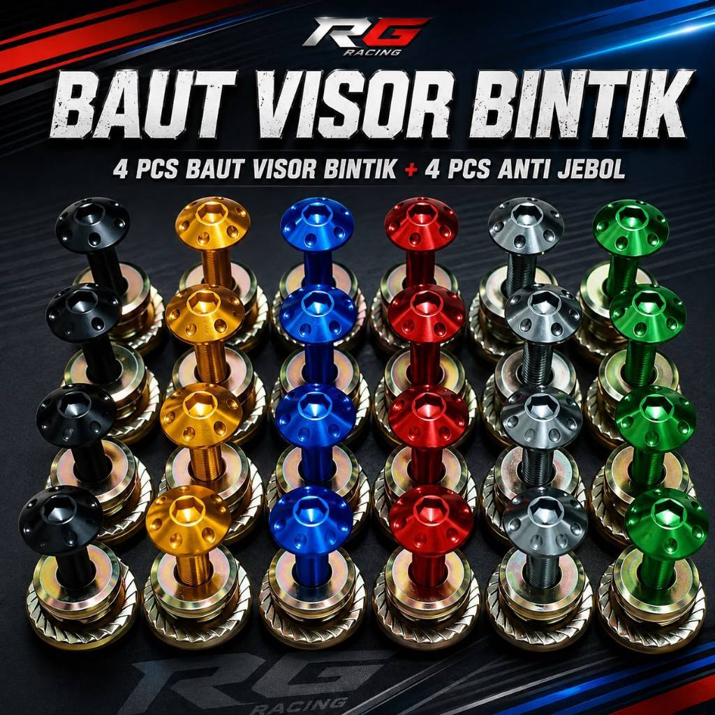 PAKET (4baut+4mur) Set baut visor +Mur anti jebol variasi aloy aluminium /besi Paket  Bintik 4pcs + 